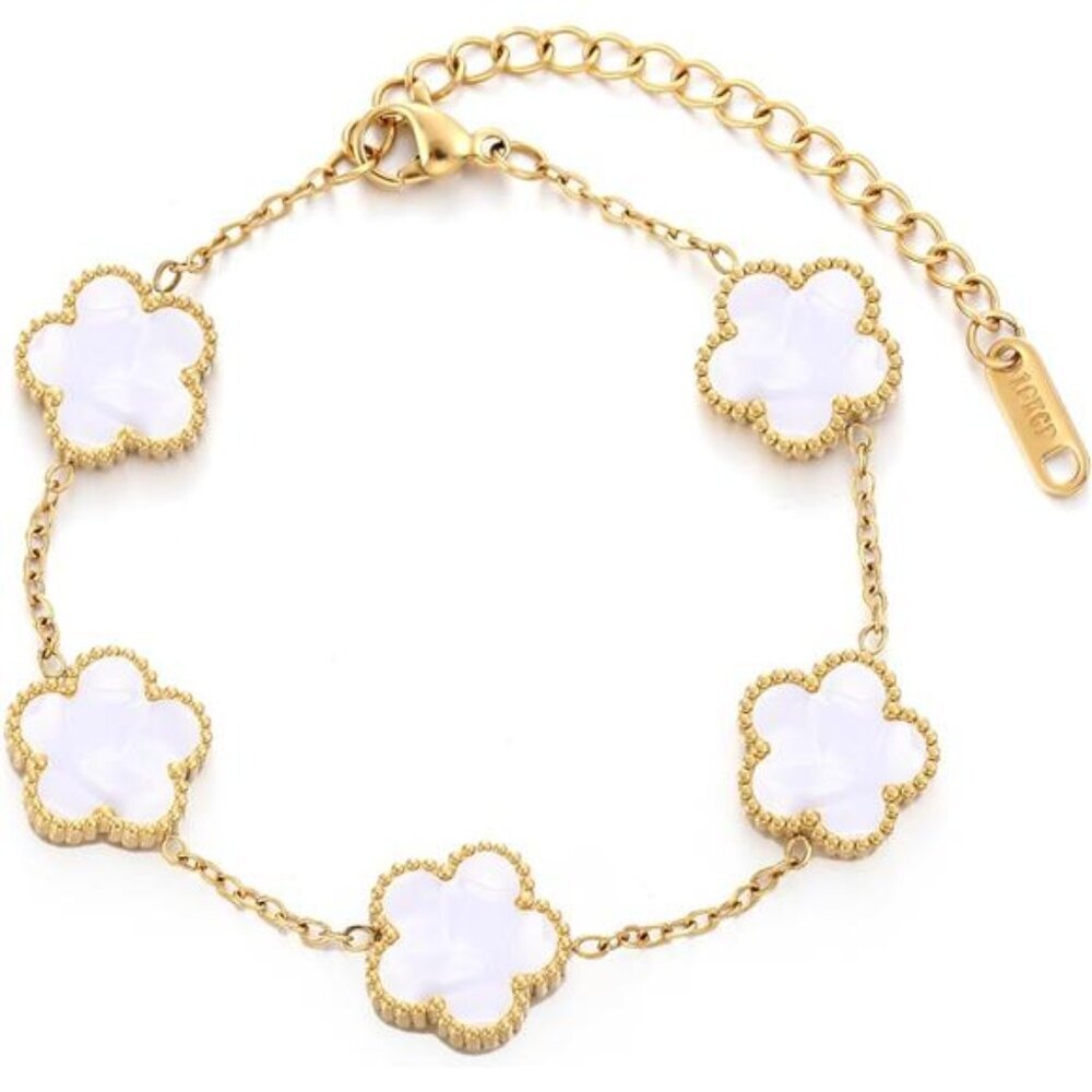 Four Leaf Clover Bracelet for Women 18K Gold Plated Stainless Steel